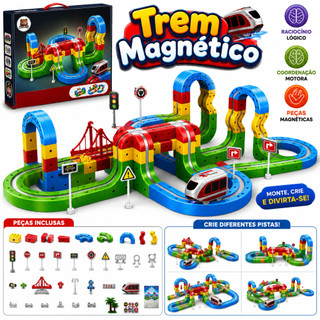 Kit Trem Magnético Infantil com Pista de Blocos Trem Elétrico Automático Educativo