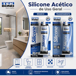 Silicone Acético Tekbond 50g Branco ou Transparente Antimofo Vedação | 1, 2, 3 ou 4 Unidades