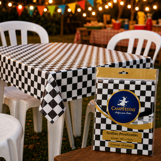 Toalha Plástica Xadrez Preta 78x78cm Festa Boteco Carros Cobre Mancha Campfestas– Escolha 10 ou 20 Unidades