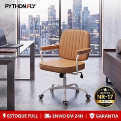Cadeira De Escritório Giratória Cadeira de Diretor Retrô Luxuosa em Couro, Giratória e Ergonômica para Escritório