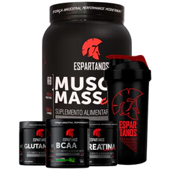 Kit Mass Hipercalórico + Bcaa + Creatina + Glutamina + Coqueteleira - Espartanos