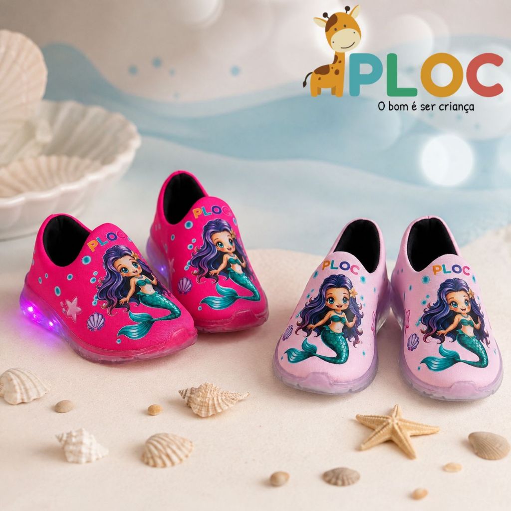 Tênis Led Infantil PLOC LED DTF87 - SEREIA Menina Meia Calce Fácil Flexível Confortável Anatômico