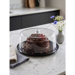 Porta Bolo Preto Com Tampa Acrílica 28cm Boleira Torta Doces