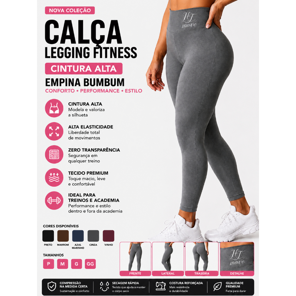 Calça Legging Fitness Feminina Cintura Alta Empina Bumbum Academia Roupas Femininas