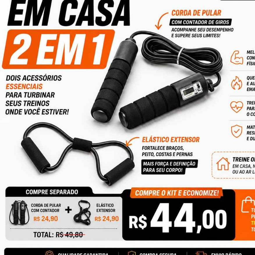 CORDA DE PULAR PROFISSIONAL E ELASTICO EXTENSOR