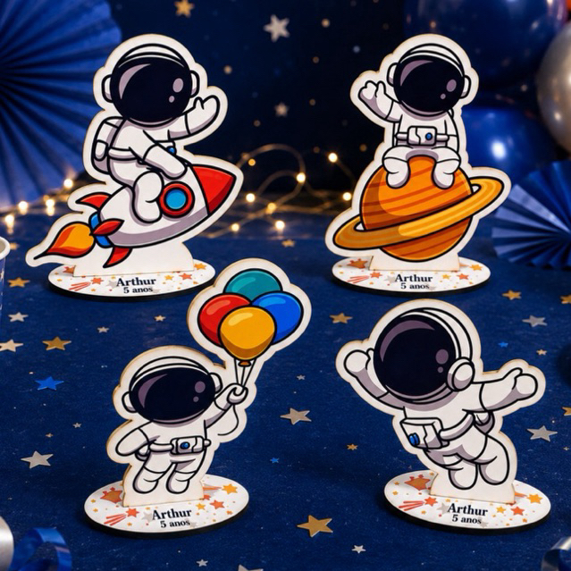 Centros De Mesa Astronauta em Mdf Lembracinha aniversário Nome e Idade Personalizado