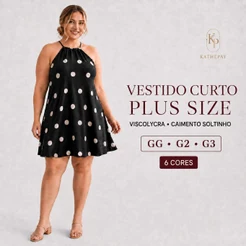 Vestido Curto Plus Size Feminino Soltinho em Viscolycra com Elastano Frente Única Poá e Liso Verão GG G2 G3