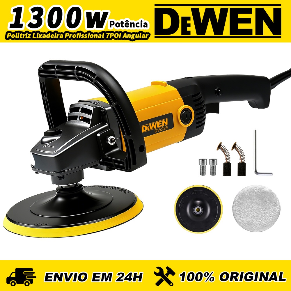 Politriz Lixadeira 7 Pol 1300W Velocidade Ajustável Profissional Kit Completo para Carro, Móveis e Superfícies Polimento