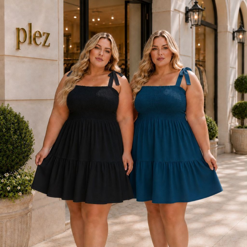 Kit 2 vestido plus size duas marias com alças de amarrar e corpo de lastex moda feminina soltinho verão