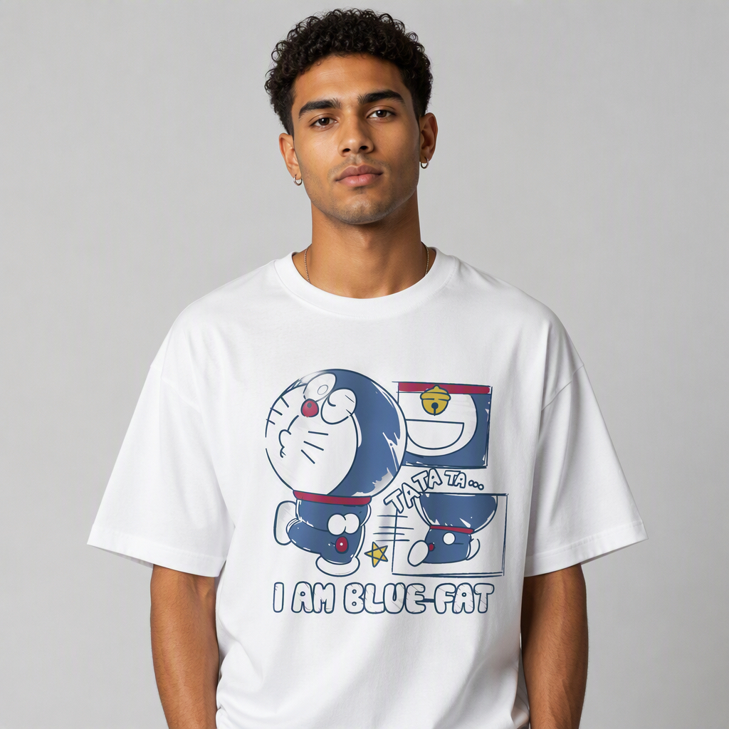 Camiseta Unissex Algodão 180g Alta Qualidade, Estampa Fashion Personagem Gato Azul em Estilo Quadrinho, Modelo Solto Uso