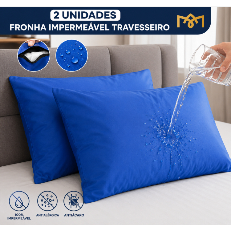 Kit 2 Capa Protetora de Travesseiro Impermeável Fronha Anti-ácaro, Antialérgico Antimofo Silenciosa