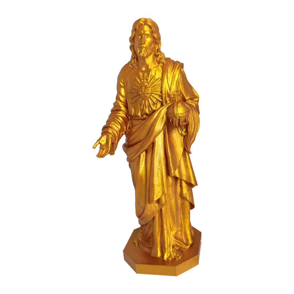 Estátua Sagrado Coração de Jesus Cristo Rei Dourada 25cm Impressão 3D Decoração Religiosa Altar Presente Católico