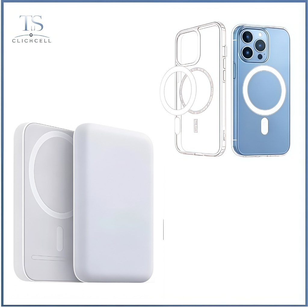 Kit Carregador Portátil Indução  + Capa Magsafe Compatível Com IP - Sem Fio 5000 mAh