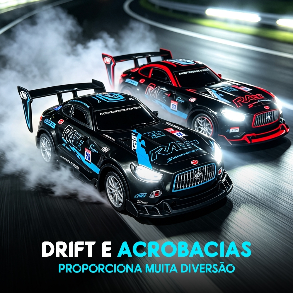 Carro de Corrida RC Drift 4x4 Controle Remoto 2.4G com Fumaça e Luz Brinquedo