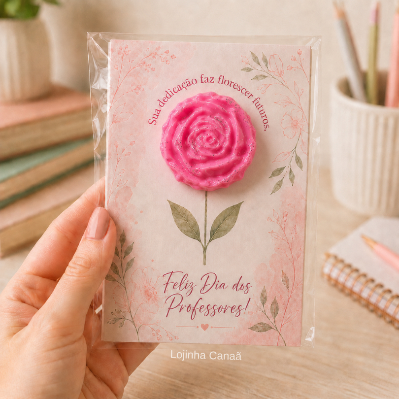 Lembrancinha Dia dos Professores | Sabonete Artesanal Floral Perfumado e Card | Presente para Professora