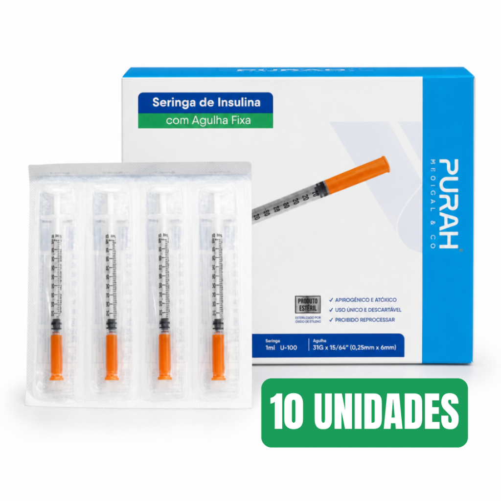 Seringa Insulina 1ml Agulha Fixa 6x0,25mm Venper - Kit 10un / 30un / 50un