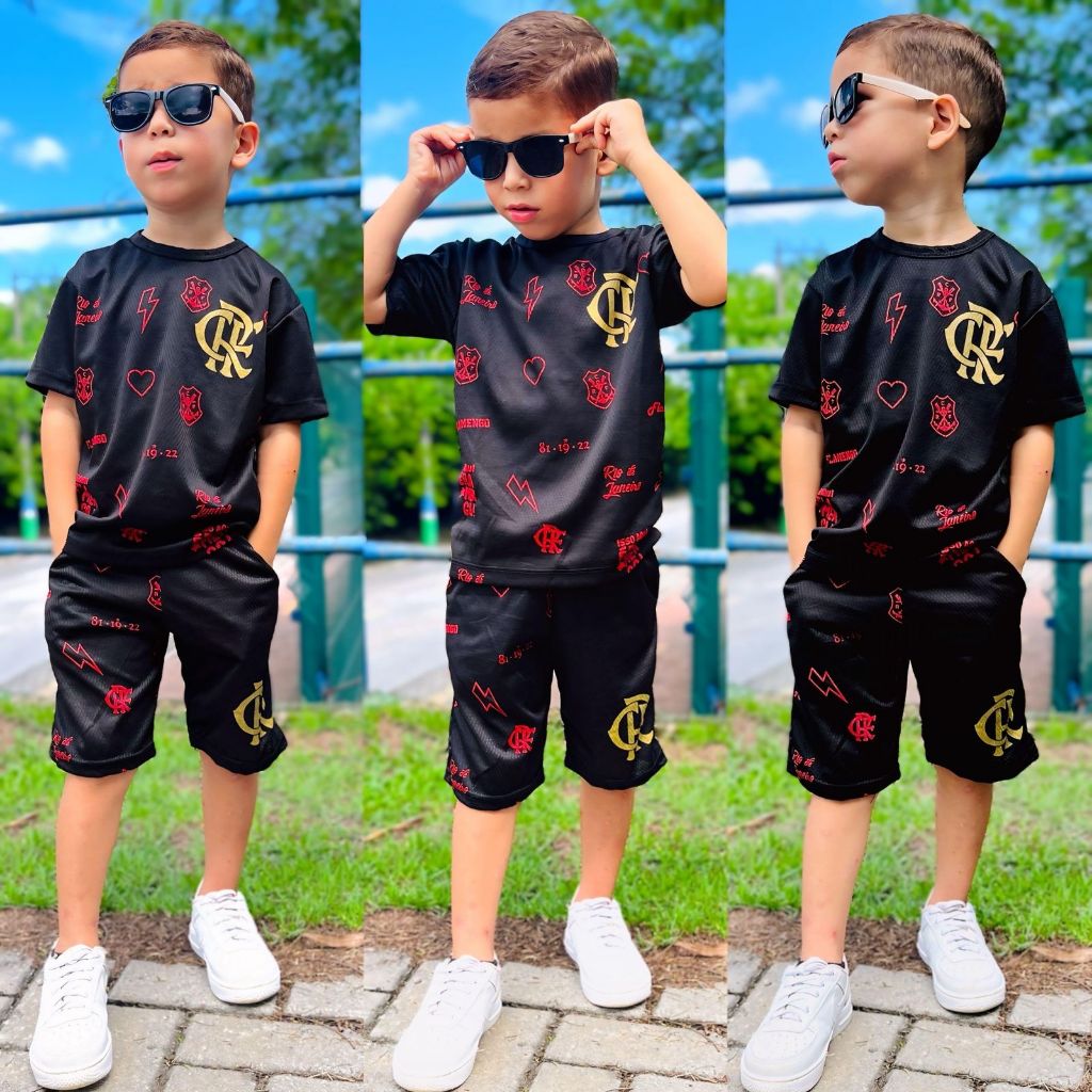 CAMISA E BERMUDA DE TIME INFANTIL MASCULINA BLUSA E SHORT DRYFIT PARA MENINOS DOS 2 ANOS ATE 14 ANOS