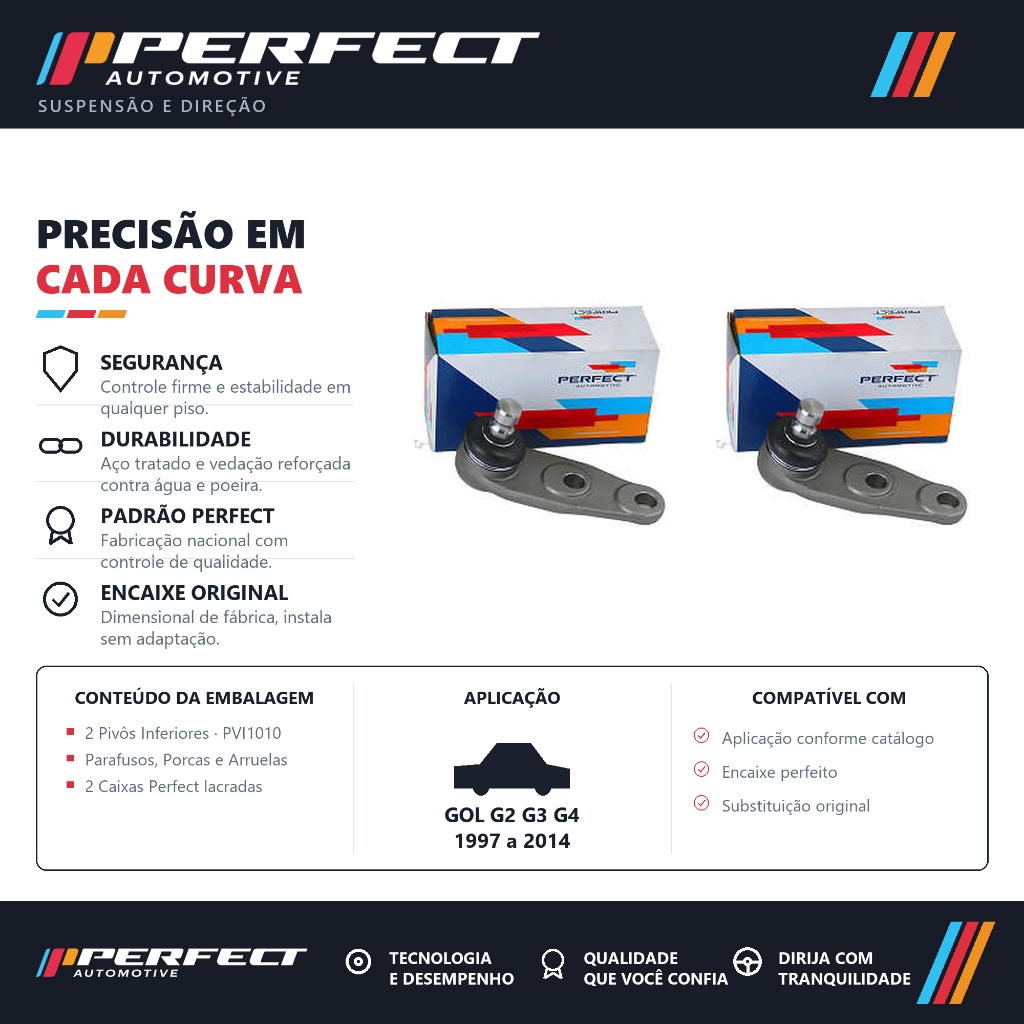 Par Pivo de suspensao Gol G2 G3 G4 1997 a 2014 Mecânica Perfect