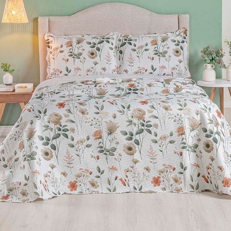 Kit Cobre Leito Colcha King Bouti 3 Peças Dupla Face Estampada Porta Travesseiro Aba Americana · foto 2