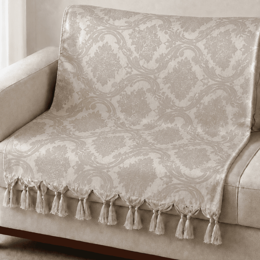Manta para Sofá 2,50x1,40 Xale Jacquard Geométrica Decorativa com Franjas