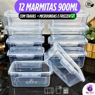 Kit 12 Marmita 900ml - Travas Hermética Premium BPA FREE Alta Vedação Freezer Microondas Lava Louças
