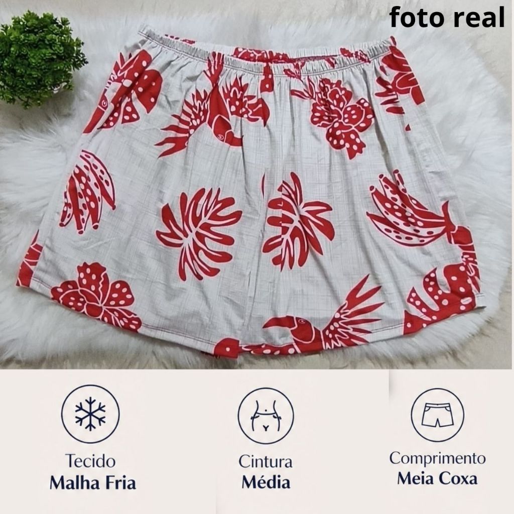 Short Feminino Plus Size Bermuda Estampado Meia Coxa Malha Fria tecido leve Soltinho Confortável Primavera Verão