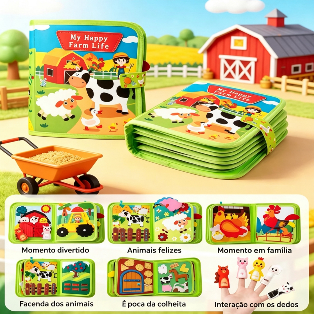 Quiet Book Livro Silencioso Fazenda Feltro Brinquedo Montessori Bebê 0‑6 Meses Para Crianças 1‑2 Anos Motricidade Fina