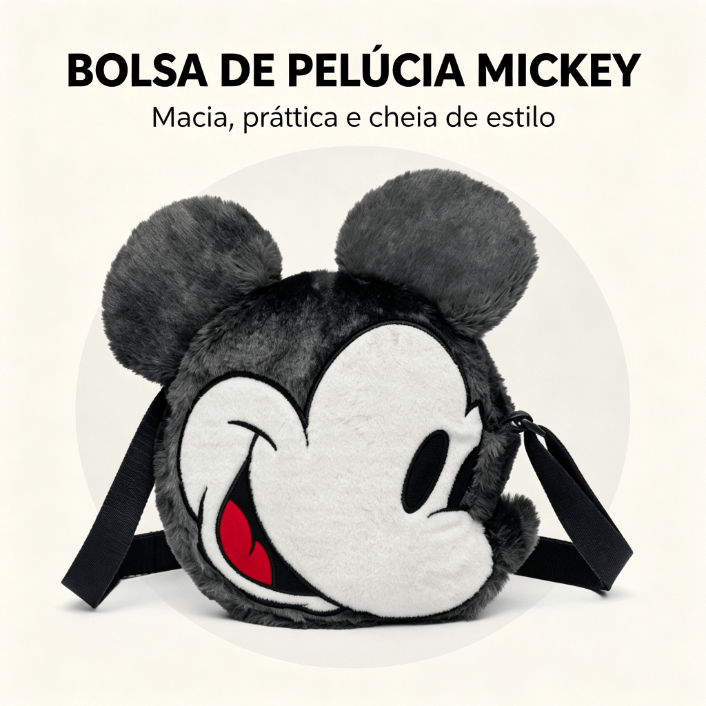 Bolsa Tranversal Mickey Mouse Pelúcia Reforçada Disney
