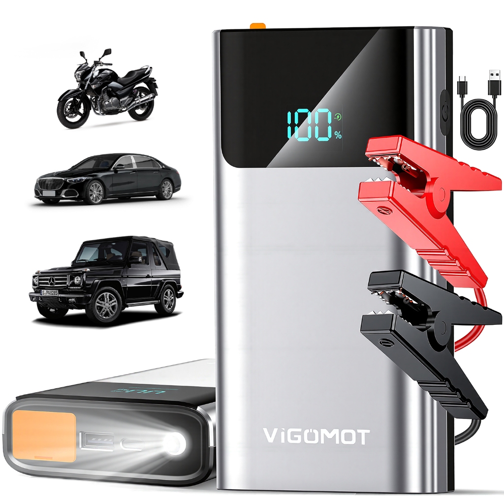 6000mAh Auxiliar de Partida Veicular 1200A Pico, Auxílio de Emergência 12V para Carro e Moto