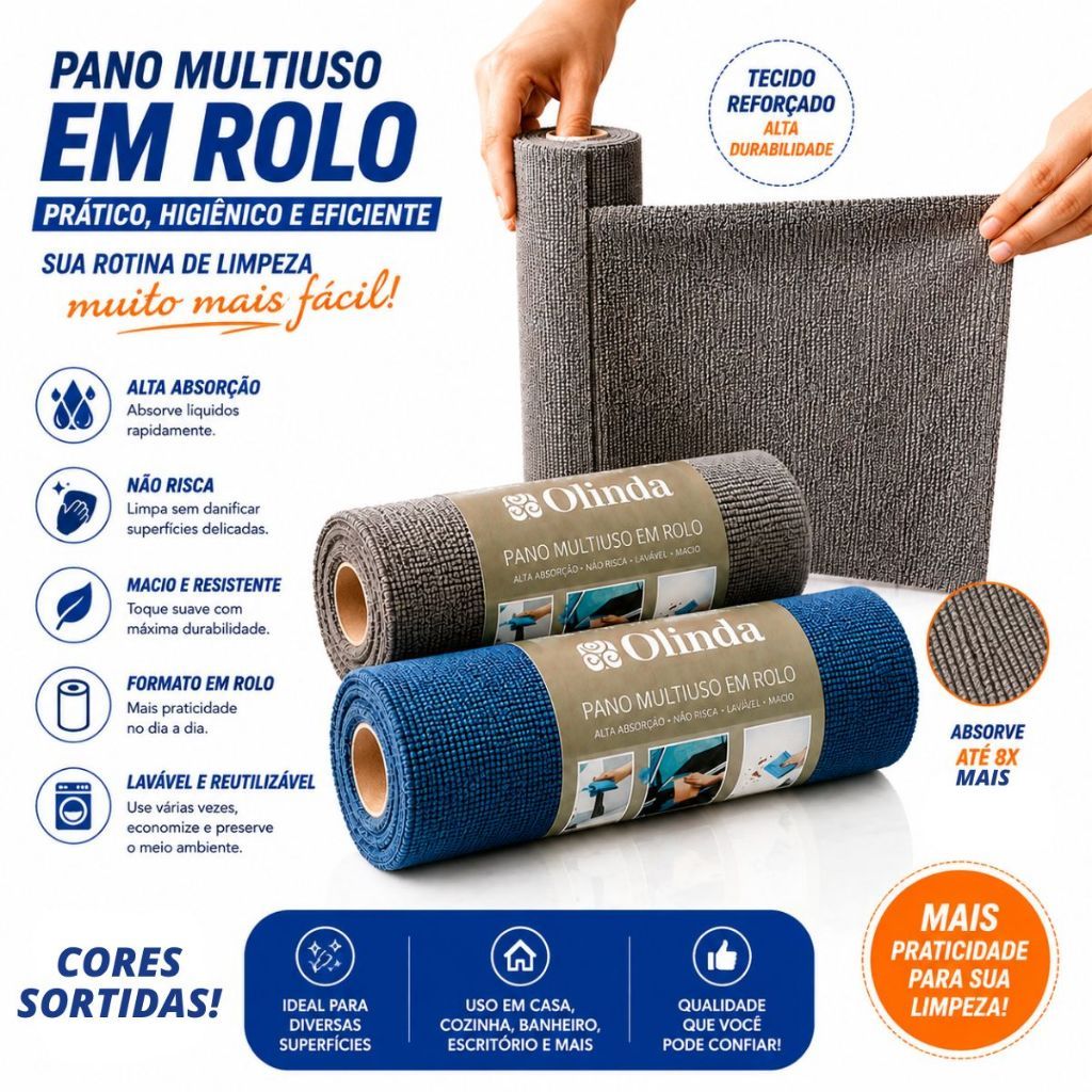 Kit 2 Rolo Bobina Pano De Microfibra 40 Peças Destacável Toalha Reutilizável Lavar Louça Multiuso Utensílios Cozinha