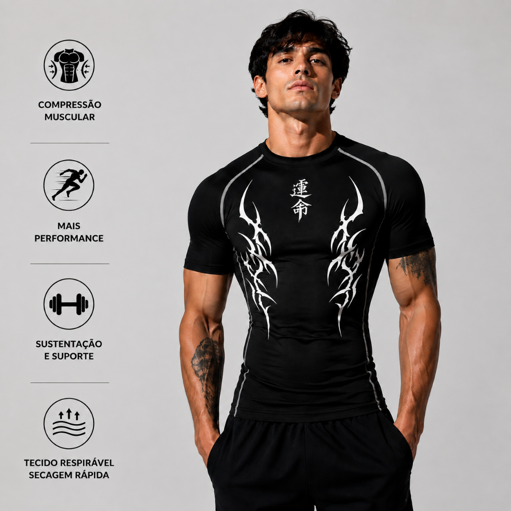 Camiseta Masculina Compressao Treino Academia Gym BodyBuild Musculação Esportivo Surf Gotico