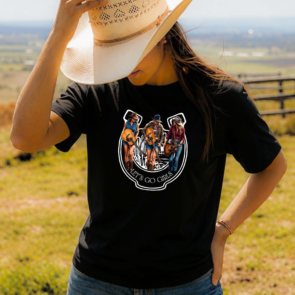 Camiseta Feminina Look Country LET´S GO GIRLS Liberdade e estilo Com Atitude 100% Algodão Uso Diário Oversized