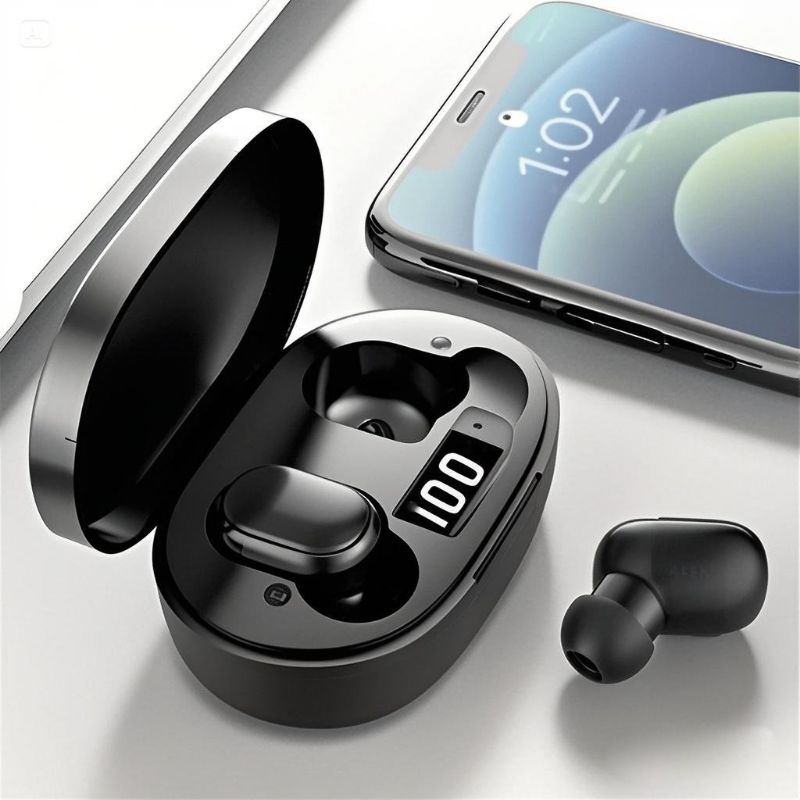 E6S Cor Preta Fones De Ouvido Sem Fio TWS Bluetooth Com Microfone Estéreo Som Cancelamento Ruído LED Display Digital Fon
