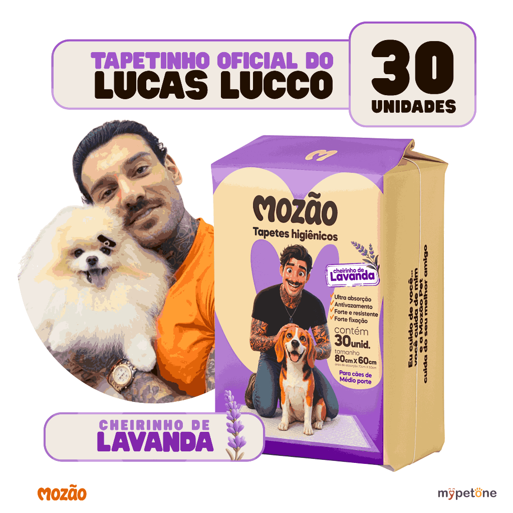 Tapete Higiênico Mozão Lucas Lucco Lavanda 80x60 - 30 Unidades