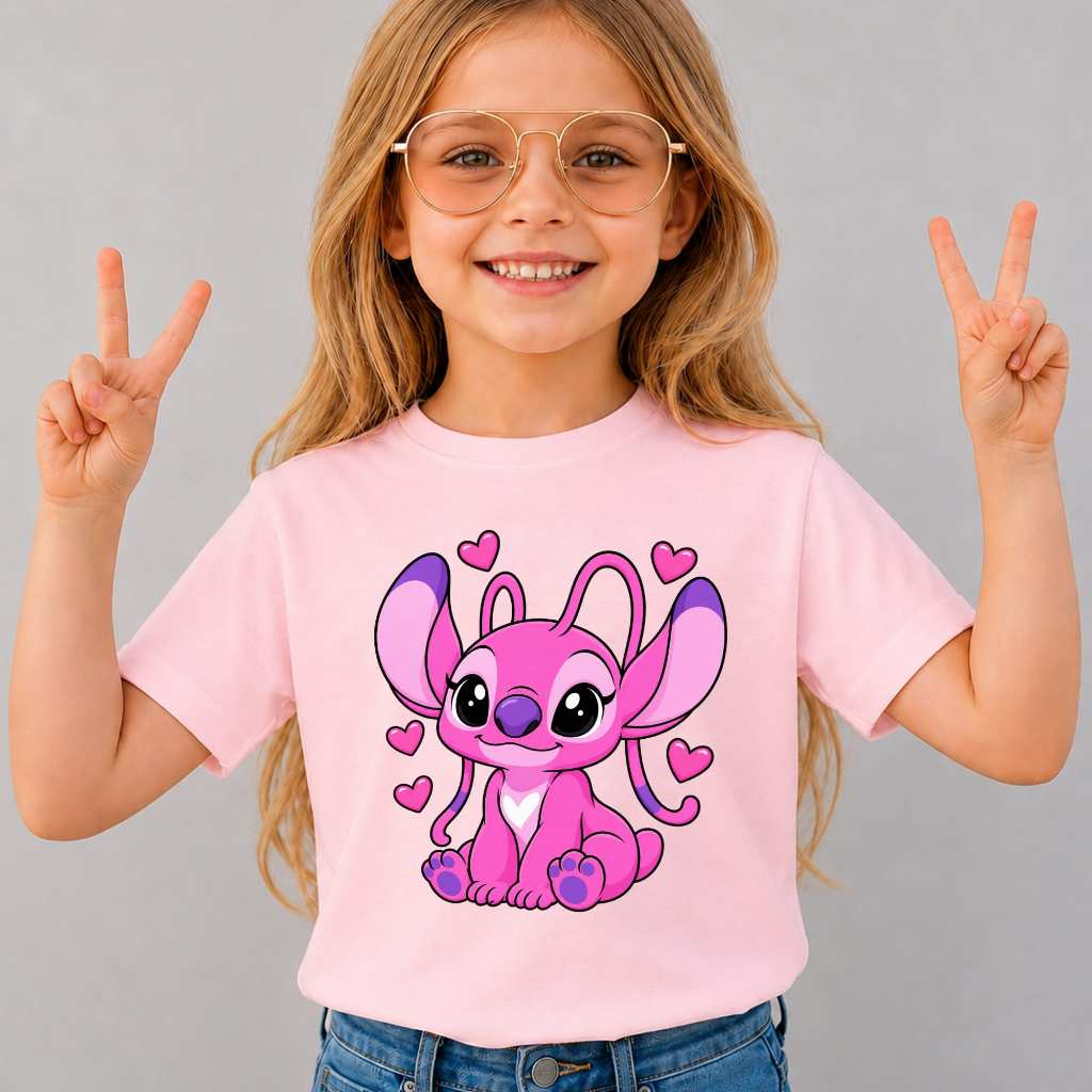 Camiseta Infantil Menina Estampada Stitch Algodão 100% Premium Blusa Confortável Gola Reforçada