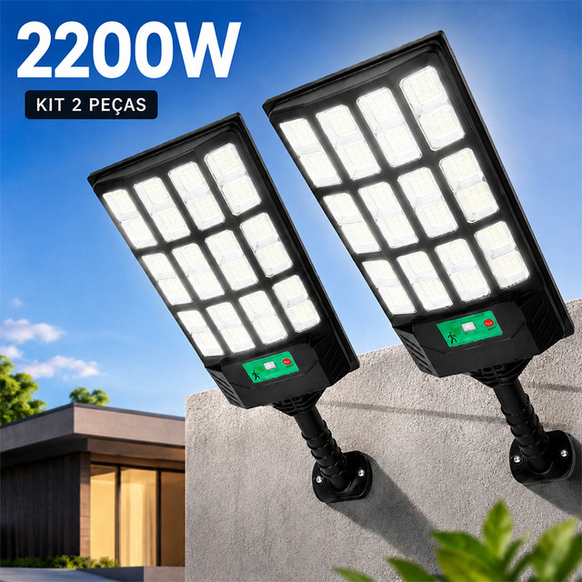 Kit 2 Luminária Solar Externa Forte Com Sensor 2200w 2000w 1800w 1600w