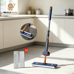 Mop 360° Plano com Refil de Microfibra Absorção Super Forte Raspador Dobrável Uso Seco e Molhado-S5