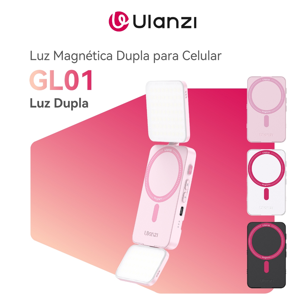 Ulanzi GL01 GlowUp Luz Magnética Dupla para Celular LED Dobrável CRI97