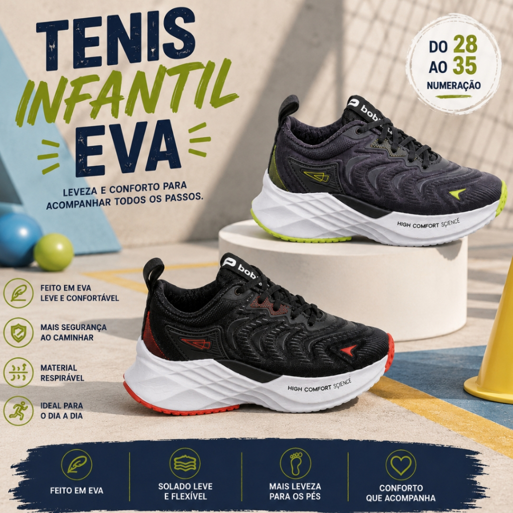 Tênis Infantil Esportivo Masculino Menino Confortável Original Super Leve Macio Solado EVA