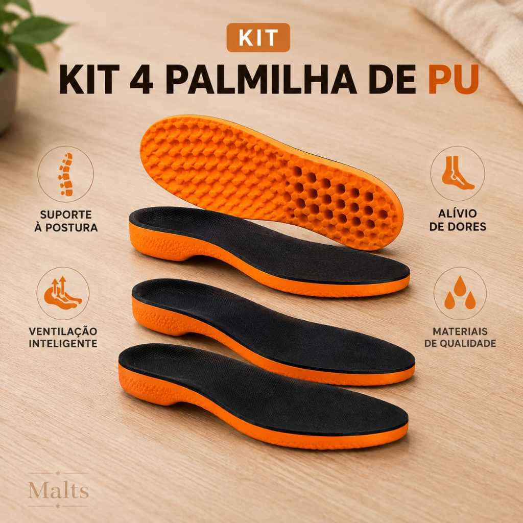 Palmilha Ortopédica PU Anatômica para Conforto, Suporte e Absorção de Impacto