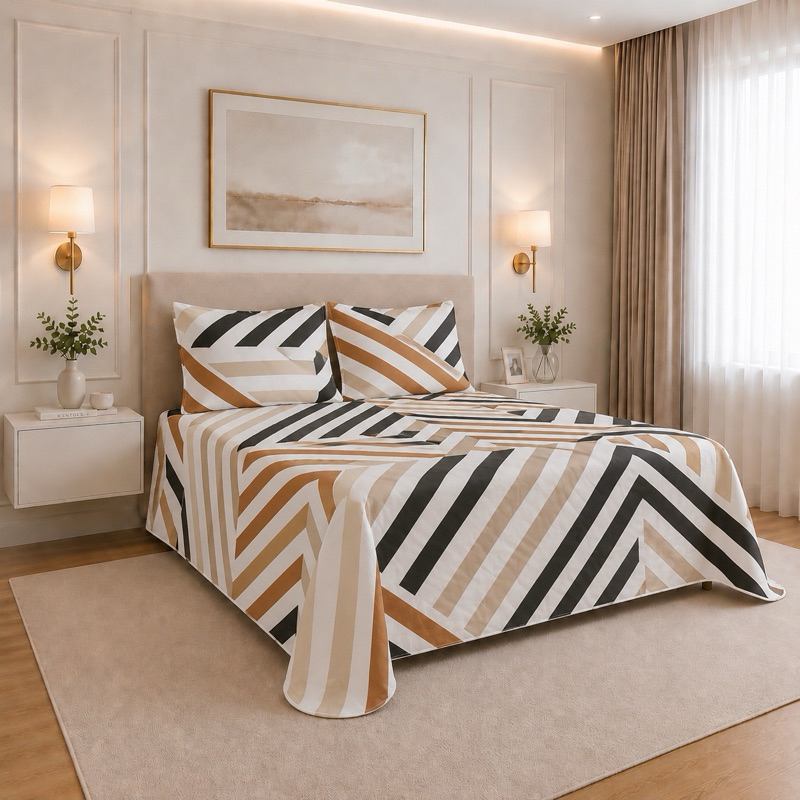 Jogo de Lençol Cama Queen Estampado 3pç S/Elástico Micropercal 500 Fios Toque Macio de Algodão