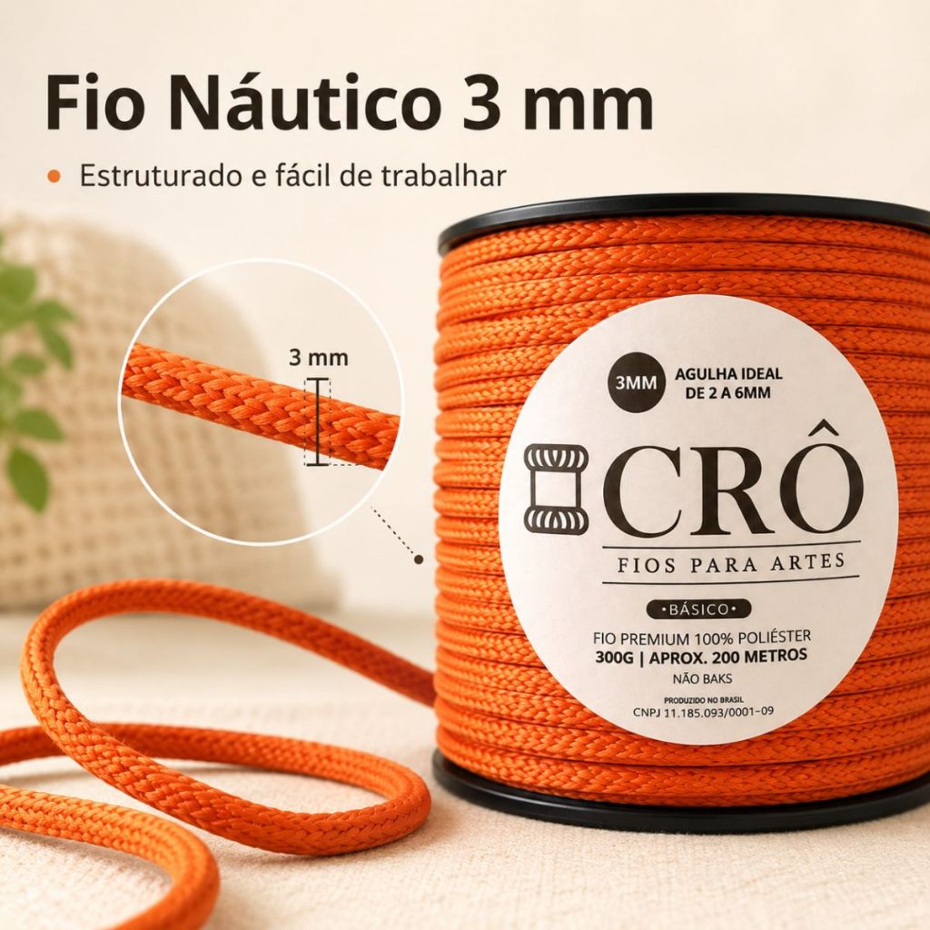 Fio Premium 100% Poliéster 3MM 200 Metros 300 gramas Macio Resistente Tricô Crochê Cores Diversas — imagem 2 de 2