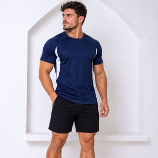 Camiseta /Camisa lisa Dry-fit Manga curta Masculina Respiravel-Sacagem rapida Academia-Casual