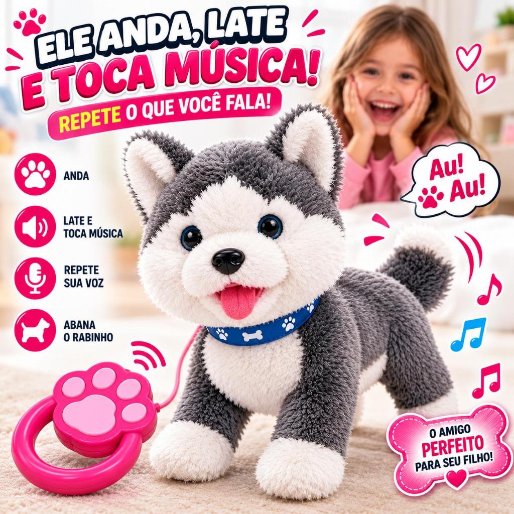 Cachorro Interativo Realista Controle Remoto Anda Late Coloca Língua Para Fora em Movimento  Husky Pelúcia Reborn