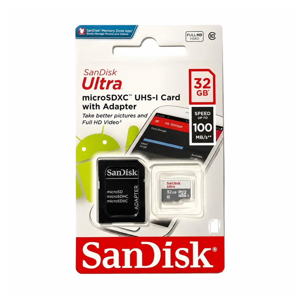 Cartão De Memória 32gb Sandisk Ultra Velocidade 100mb/s P/ Câmeras C/ Adaptador