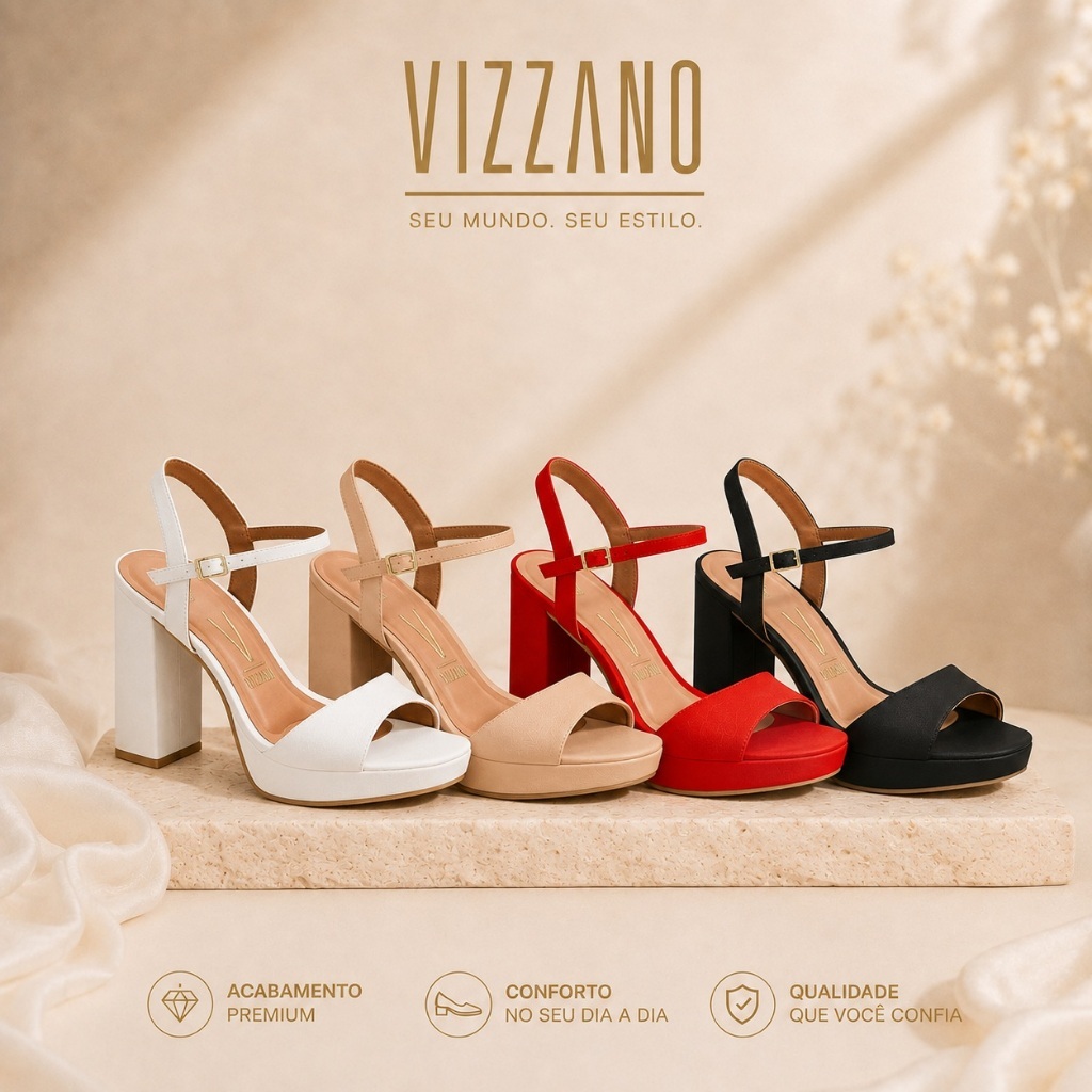 Vizzano Sandalia Salto Alto Grosso Meia Pata Confortavel Para Eventos