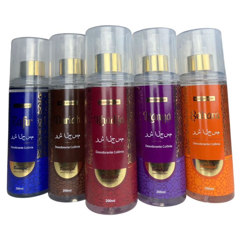 Imagem Body Splashs Face Beautiful Khadija Zafu Nuriah Sahara e Ranya 5 Unidades de 200ml Perfume Corporal