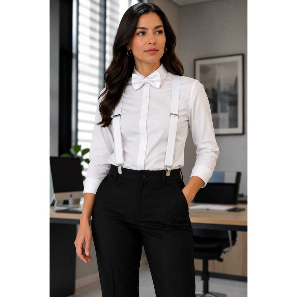kit suspensório ajustável adulto branco masculino e feminino