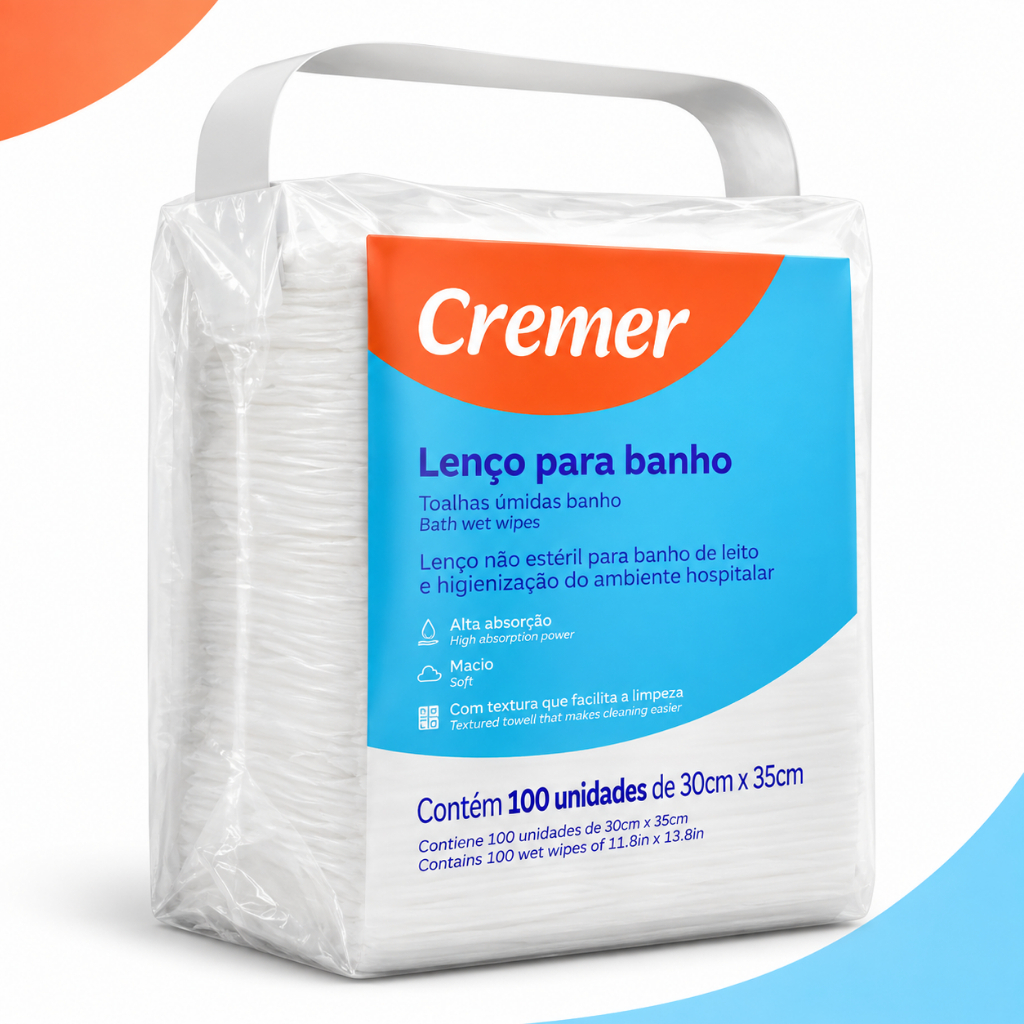 Lenço Para Banho  C/100 Unidades Cremer - Wipes 30cm x 35cm