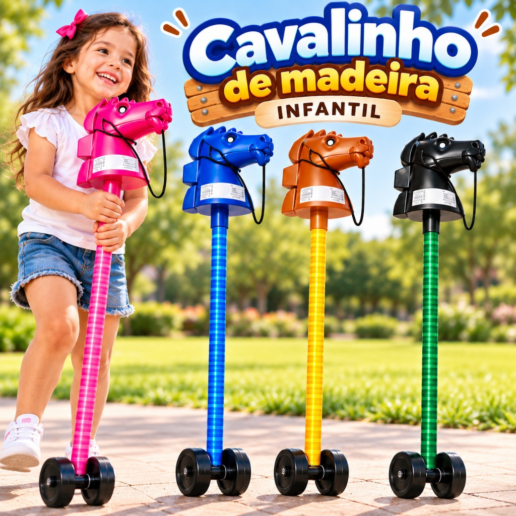 Cavalinho de Pau Infantil com Rodinhas Cavalinho Pegasus de Madeira  Brinquedo Divertido e Seguro